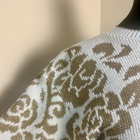 ALFRED DUNNER Vintage 80s/90s Gold Lurex Rose Sweater Small 💛 - Picture 7 of 7